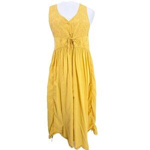 VTG 90s Y2K Hot Topic Embroidered Mustard Yellow Boho Maxi Dress Women S